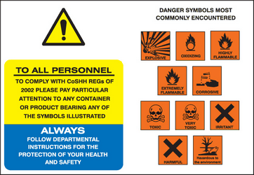 COSHH symbols to all personnel safety sign Warning signs 
