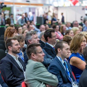 Crowds watching the keynote theatre at Safety & Health Expo 2016